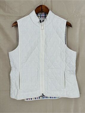 TALBOTS Lightweight Quilted Reversible Vest Mock Neck Multi-Colored Cream White